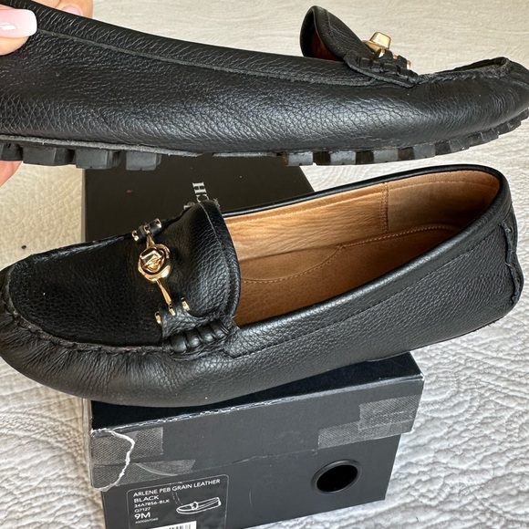 Coach ARLENE Black Leather Slip-On Loafers with Gold Accents - Picture 13 of 14